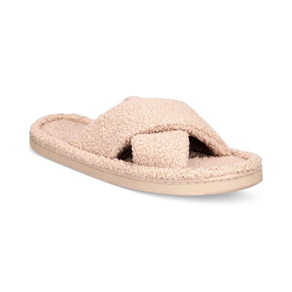Jenni Faux-Sherpa Cross-Strap Slide Boxed Slippers - Toffee Candy‎ - Size S 5/6 - Picture 1 of 8